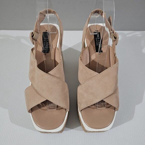 NEW Vince Camuto Celosia Platform Womens 8.5 Beige Suede Slingback Sandal Heel - Picture 4 of 13